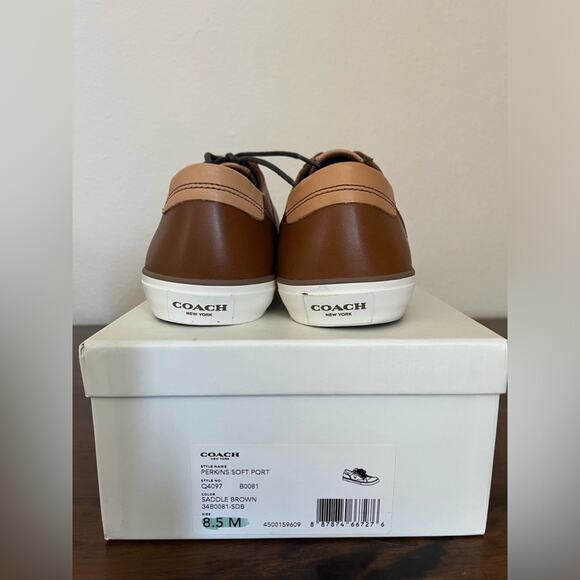 New Men's Coach leather sneaker Perkins Soft Port saddle brown size 8.5 - Picture 5 of 12